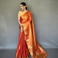 ORANGE  Jacquard Zari Weaving Saree 3