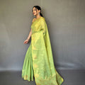 LIGHT  GREEN  Jacquard Zari Weaving Saree 3