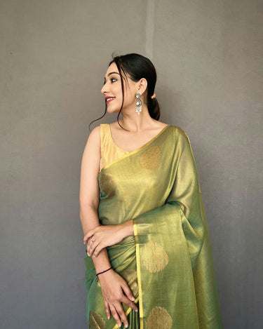 PEAR GREEN   Jacquard Zari Weaving Saree 1