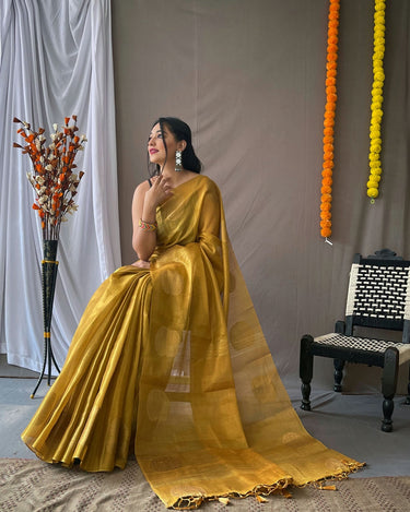 YELLOW  Original Tissue Silk Sarees 2