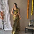 DARK OLIVE GREEN Original Tissue Silk Sarees