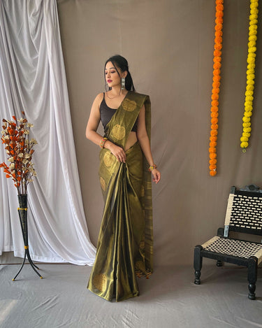 DARK OLIVE GREEN Original Tissue Silk Sarees