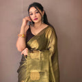 DARK OLIVE GREEN Original Tissue Silk Sarees 1