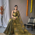 DARK OLIVE GREEN Original Tissue Silk Sarees 2