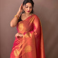 PASTEL RED Original Tissue Silk Sarees  1