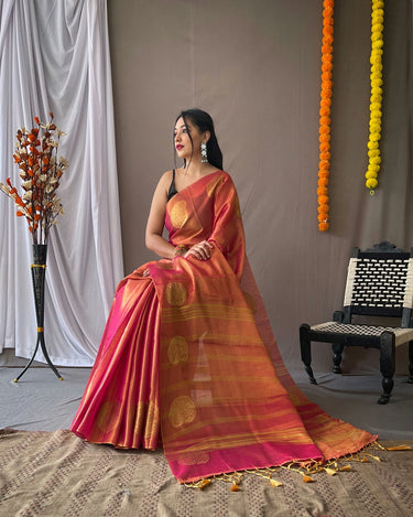 PASTEL RED Original Tissue Silk Sarees  2