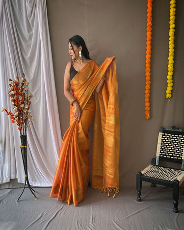 DARK ORANGE  Original Tissue Silk Sarees 