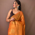 DARK ORANGE  Original Tissue Silk Sarees  1