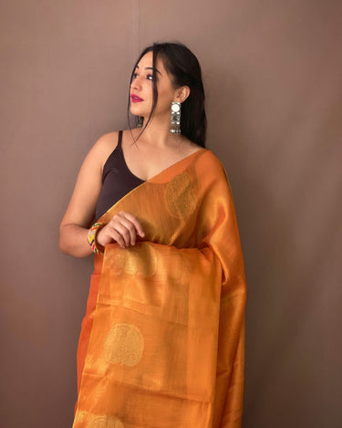 DARK ORANGE  Original Tissue Silk Sarees  1