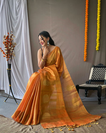 DARK ORANGE  Original Tissue Silk Sarees  2