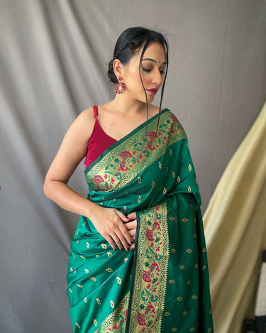 GREEN This beautiful Paithani Soft Silk saree 1