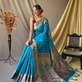 TEAL BLUE This beautiful Paithani Soft Silk saree 2