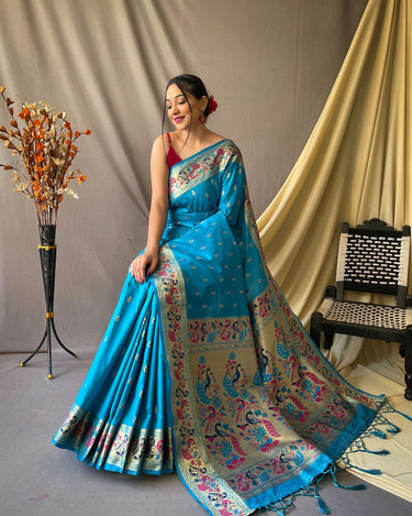 TEAL BLUE This beautiful Paithani Soft Silk saree 2