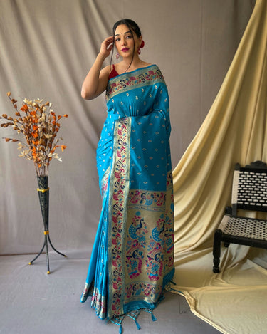 TEAL BLUE This beautiful Paithani Soft Silk saree