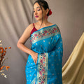 TEAL BLUE This beautiful Paithani Soft Silk saree 1