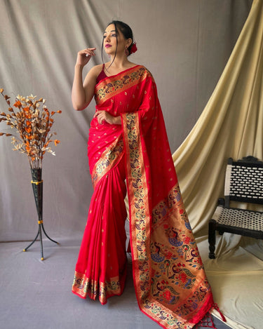 RED This beautiful Paithani Soft Silk saree