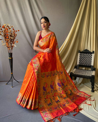 ORANGE This beautiful Paithani Soft Silk saree 2