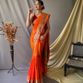 ORANGE This beautiful Paithani Soft Silk saree 