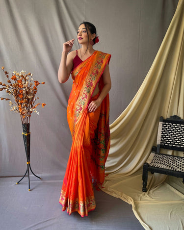 ORANGE This beautiful Paithani Soft Silk saree 