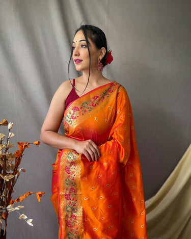 ORANGE This beautiful Paithani Soft Silk saree 1