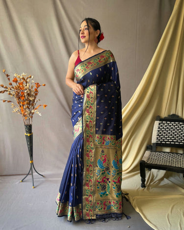 BLUE  This beautiful Paithani Soft Silk saree
