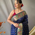 BLUE  This beautiful Paithani Soft Silk saree 1