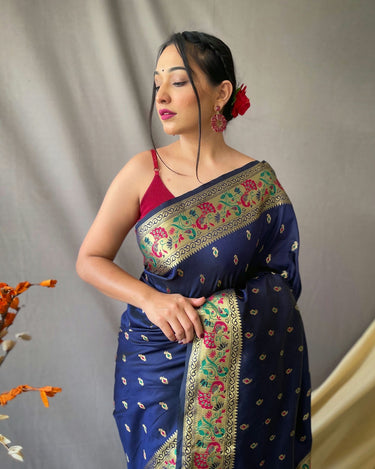 BLUE  This beautiful Paithani Soft Silk saree 1