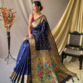 BLUE  This beautiful Paithani Soft Silk saree 2