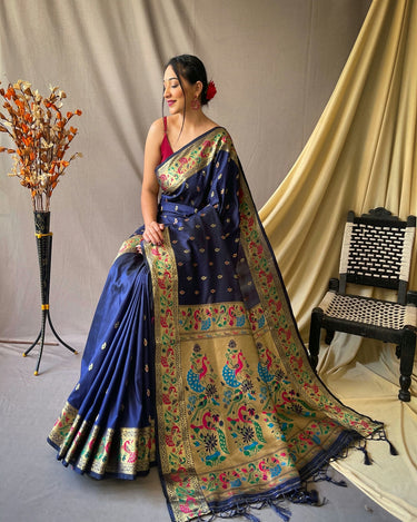 BLUE  This beautiful Paithani Soft Silk saree 2