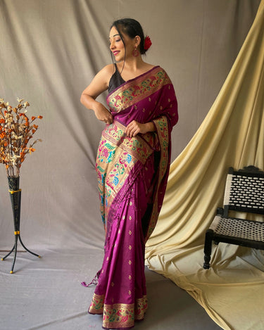 WINE This beautiful Paithani Soft Silk saree 