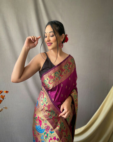 WINE This beautiful Paithani Soft Silk saree  1