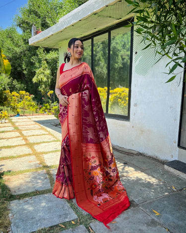 WINE Pure soft paithani silk saree