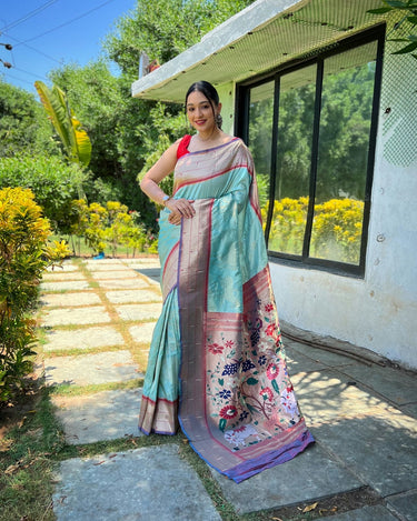 SKY BLUE Pure soft paithani silk saree