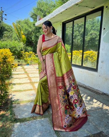 LIGHT GREEN Pure soft paithani silk saree 