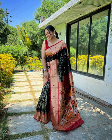 BLACK Pure soft paithani silk saree  