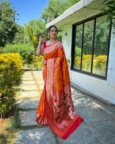 ORANGE Pure soft paithani silk saree   