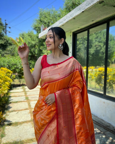 ORANGE Pure soft paithani silk saree   1