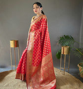  RED rosy soft silk saree with beautiful border and rich pallu 2