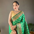 GREEN rosy soft silk saree with beautiful border and rich pallu 1