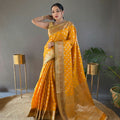 YELLOW rosy soft silk saree with beautiful border and rich pallu