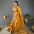 YELLOW rosy soft silk saree with beautiful border and rich pallu 2