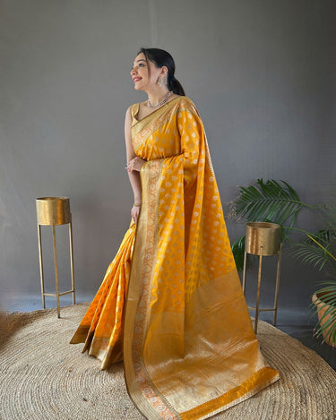 YELLOW rosy soft silk saree with beautiful border and rich pallu 2