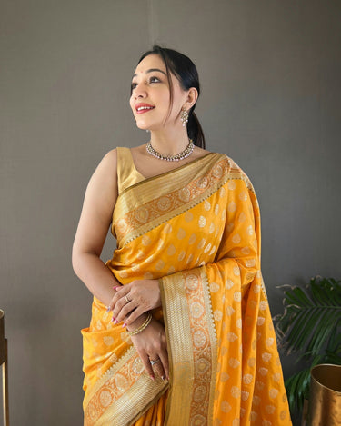 YELLOW rosy soft silk saree with beautiful border and rich pallu 1