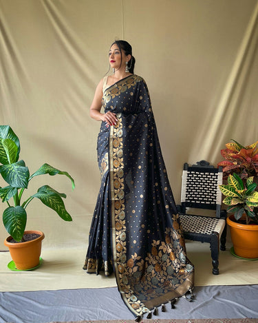  BLACK SOFT SILK SAREES WITH GOLD ZARI WEAVING SAREE