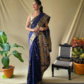 BLUE  SOFT SILK SAREES WITH GOLD ZARI WEAVING SAREE 4