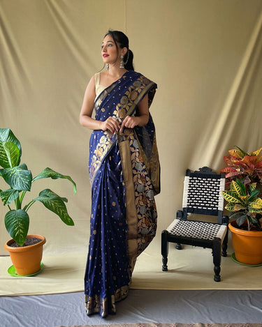 BLUE  SOFT SILK SAREES WITH GOLD ZARI WEAVING SAREE 4