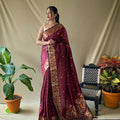 MAROON  SOFT SILK SAREES WITH GOLD ZARI WEAVING SAREE 