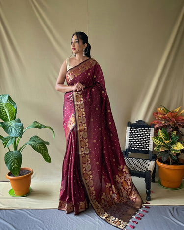 MAROON  SOFT SILK SAREES WITH GOLD ZARI WEAVING SAREE 