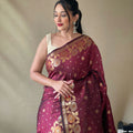 MAROON  SOFT SILK SAREES WITH GOLD ZARI WEAVING SAREE  1