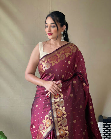 MAROON  SOFT SILK SAREES WITH GOLD ZARI WEAVING SAREE  1